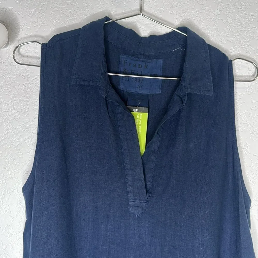 NWT Frank & Eileen Daphne Washed Linen Navy Maxi Dress Large - Picture 4 of 15